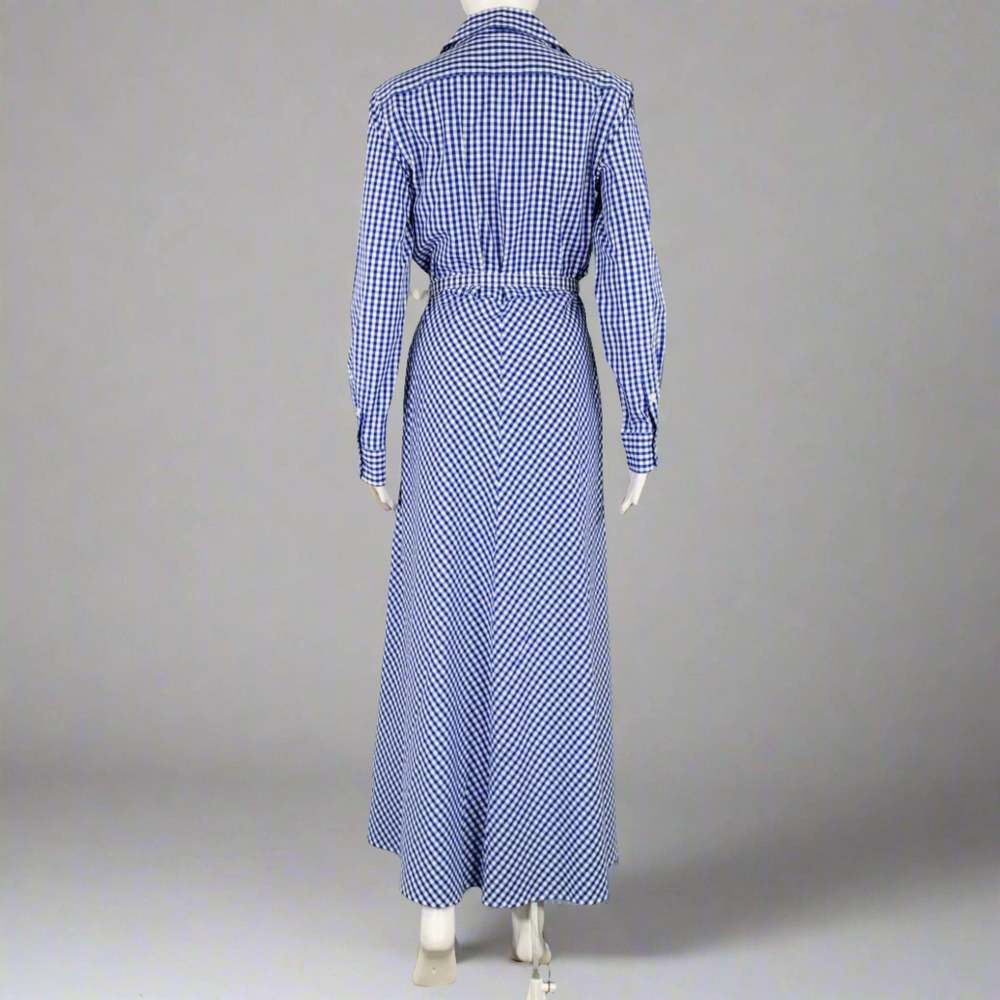 RALPH LAUREN -Rivera- Blue White Cotton Gingham Long Sleeve Dress - Picture 4 of 7